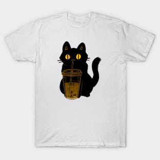 Black cat drink coffe T-Shirt